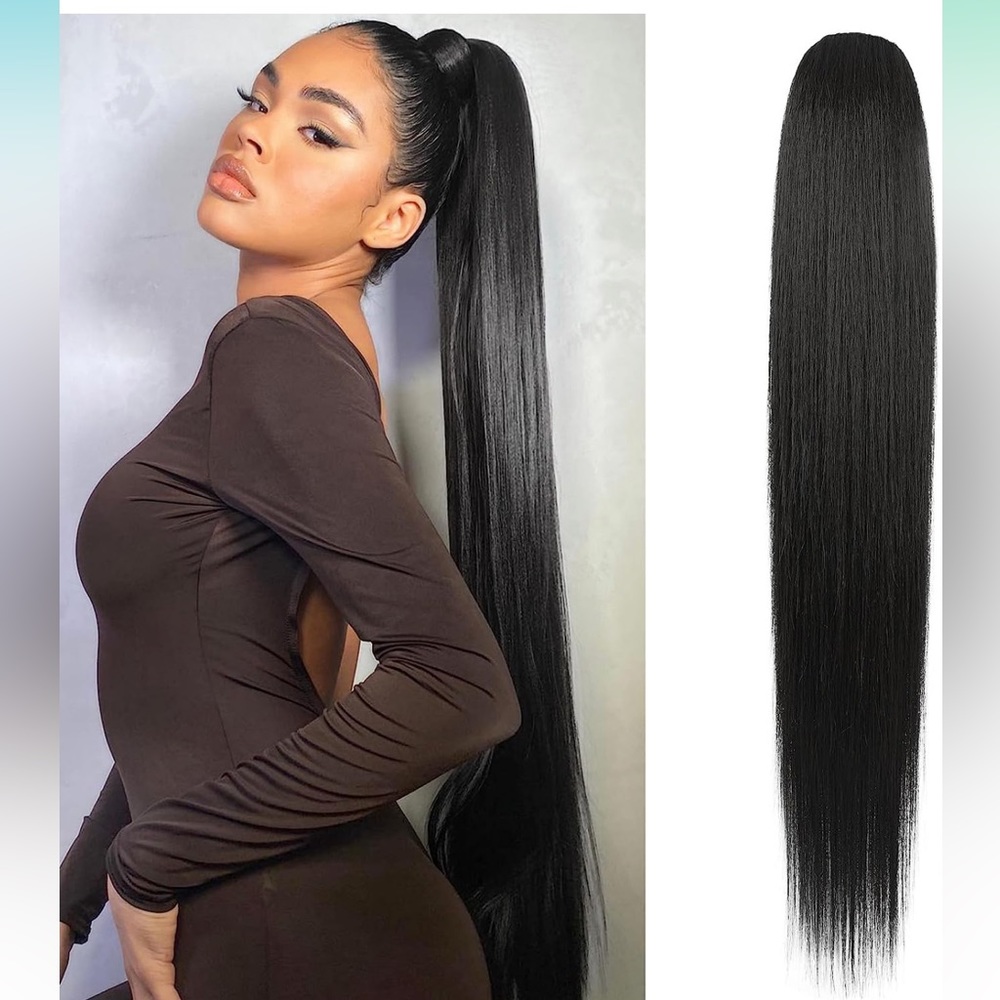 36 Inch-180 Gram Ponytail Extension, Straight Drawstring Ponytail Hair Extension - Picture 1 of 7